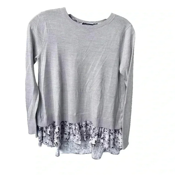 Club Monaco Woman’s Size XS Mixed Media Sweater Gray Floral Long Sleeve Wool - Picture 2 of 11